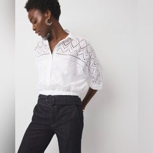 NWT WHBM Kimono Sleeve Eyelet Shirt Blouse - size small - white